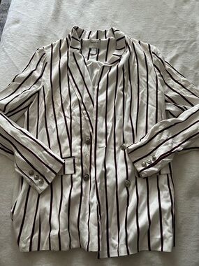 Forever 21 Striped Double-Breasted Blazer in White and Burgundy